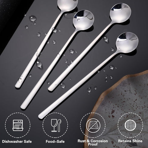 Long Ice Tea Spoons, 6.7 Inch Stirring Spoons Long Handle Ice Spoon Silver Coffee Cocktail Spoon for Stirring Ice Cream Tea Coffee Milkshake Cold ...