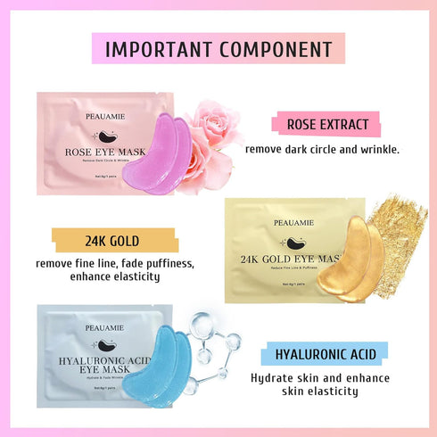 Under Eye Patches (30 Pairs) Gold Eye Mask and Hyaluronic Acid Eye Patches for puffy eyes,Rose Eye Masks for Dark Circles and Puffiness under eye ...