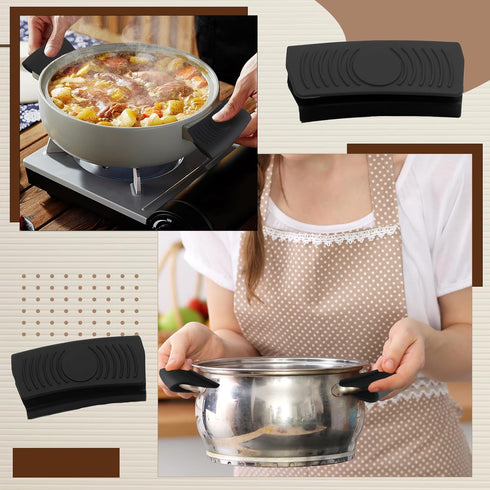 2 PCS Silicone Assist Handle Holder - Heat Resistant Pot Handle Covers - Non-Slip Handle Covers Handle Holder for Kitchen Pot Pan - Black...