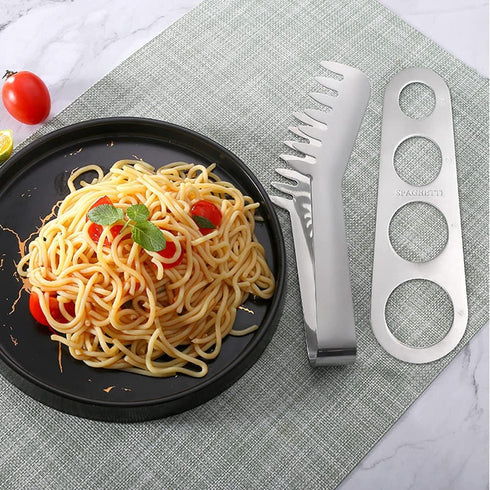 3 Pieces Stainless Steel Spaghetti Server Set, Stainless Steel Spaghetti Pasta Tong, Pasta Spoon Server Fork and Spaghetti Measure Tool, Kitchen C...