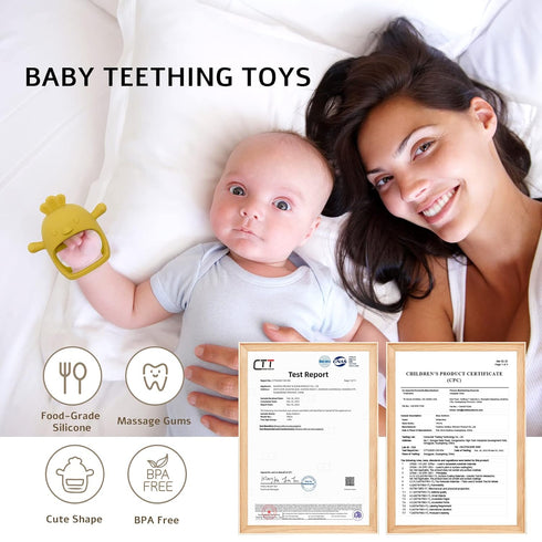 Chick Shape Baby Teething Toys, Never Drop Hand Wrist Teether, Baby Chew Toys for Sucking Needs, Food-Grade Silicone Baby Mitten Teether for Sooth...