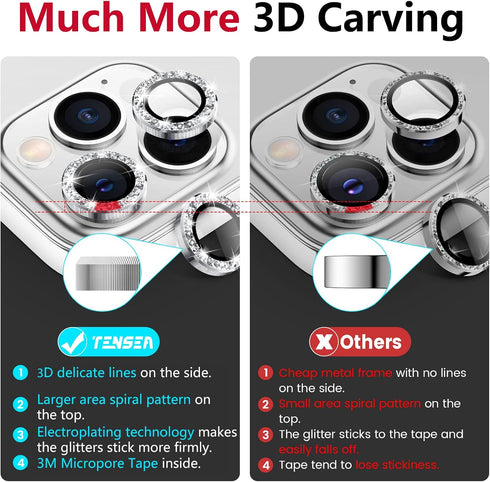 Tensea for iPhone 13 Pro - iPhone 13 Pro Max Camera Lens Protector, 9H Tempered Glass Camera Cover Screen Protector, Metal Individual Ring for iPh...