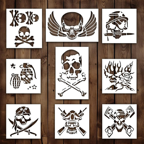 Skull Stencil | Halloween Horror Gothic Goth Punisher Skull Street Art Graffiti Stencils for Painting on Wood, Glass, Wall, Rock, Fabric, Walls, C...