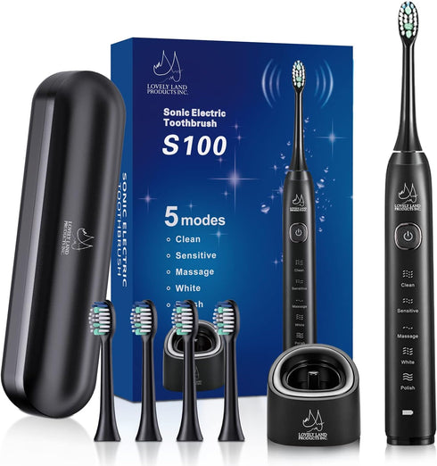 Sonic Electric Toothbrush for Adults, Rechargeable Toothbrush with 4 Replacement Brush Heads & 5 Modes, Travel Toothbrush Case, Ultra Sonic foldin...