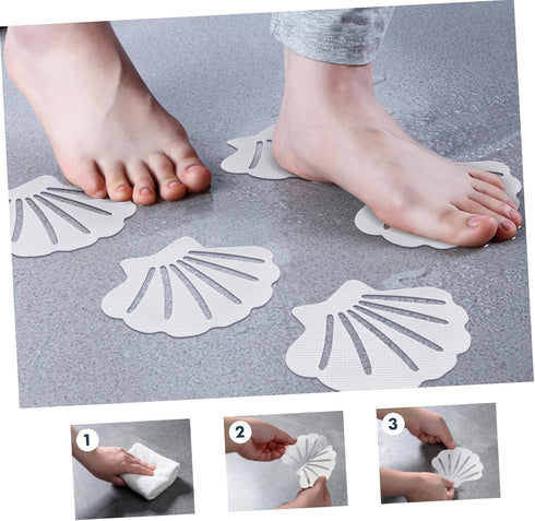 12PCS Non-Slip Bathtub Stickers: Sea Shell Shaped Safety Shower Treads, Adhesive Appliques Bathroom Floor Decal, White Anti Slip Shower Strips...