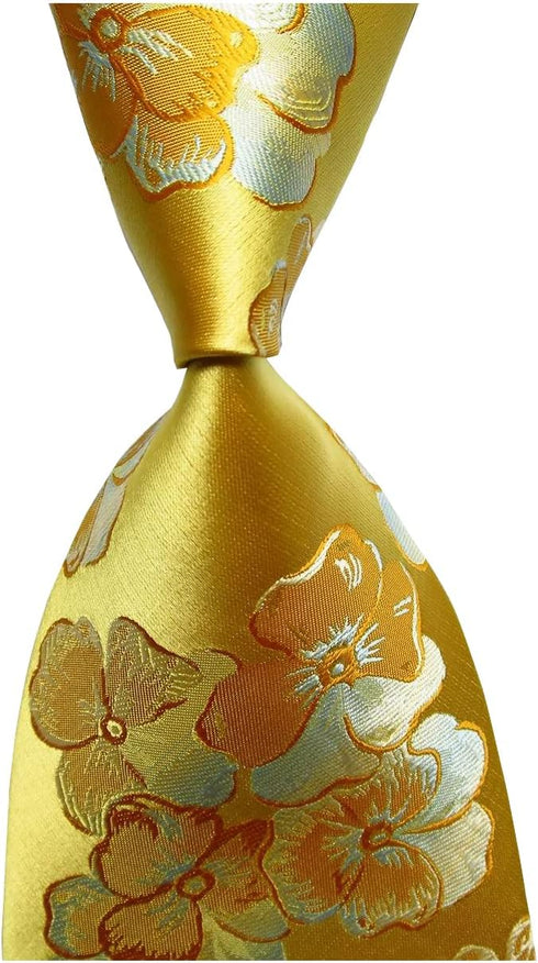 New Classic Floral Gold Yellow Blue JACQUARD WOVEN Silk Men's Tie Necktie...