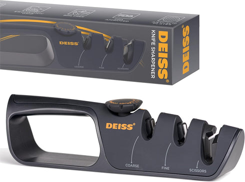 Deiss PRO Knife Sharpener With Adjustable Angle Knob - Handheld Manual Knife Sharpeners for Kitchen Knives, Scissors Sharpener, Pocket Knife Sharp...