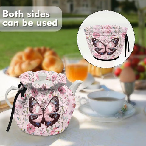 Gradient Butterfly Breakfast Kettle Cover Pink Fashionable Insulated Bag Easy to Clean Recyclable Teapot Insulated Cover Suitable for Afternoon Te...