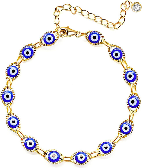 Evil Eye Bracelet for Women Blue Eye Anklet Link Chain Bracelets 14K Gold Adjustable Charm Jewelry Gift for Women...