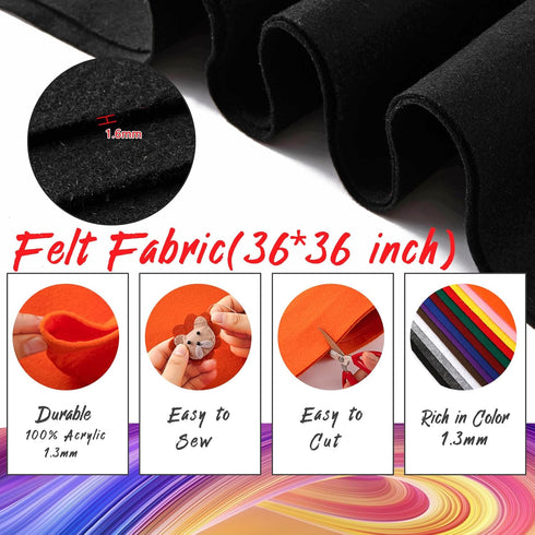 HaoFeiJH Black Felt Fabric 36" X 36"(1 Square Yard) 1.6mm Fabric Sheets Soft Woven Acrylic Craft Felt by The Yard for Sewing DIY Art Craft Project...