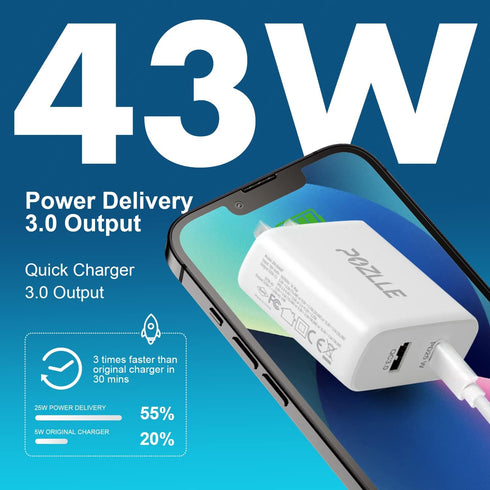 USB C Wall Charger 43W PD 3.0 Dual Port USB Safety Certified Compatible with Samsung Galaxy S20/S10 S10e S10+ S9 S8, Note 10 9 8 etc......