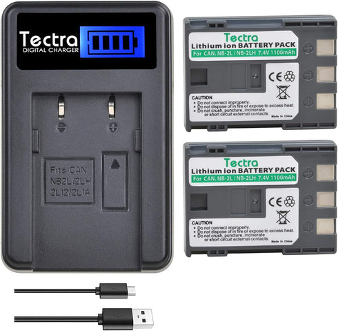 2-Pack NB-2L NB-2LH Battery + Rapid LCD Display USB Charger for Canon PowerShot G7 G9 S30 S40 S45 S50 S60 S70 S80 DC410 DC420 VIXIA HF R10 HF R100...