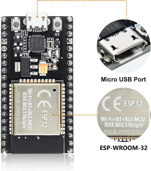 KeeYees ESP32S ESP32 Development Board 2.4 GHz Dual Core WLAN WiFi + Bluetooth 2-in-1 Microcontroller ESP-WROOM-32 Chip for Arduino (38PIN Narrow ...