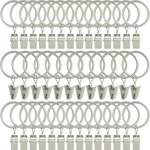 40 Pack Curtain Rings with Clips, Drapery Clips with Rings, Drapes Rings 1.26 in Interior Diameter, Fits up to 1 in Curtain Rod, Matte Silver...