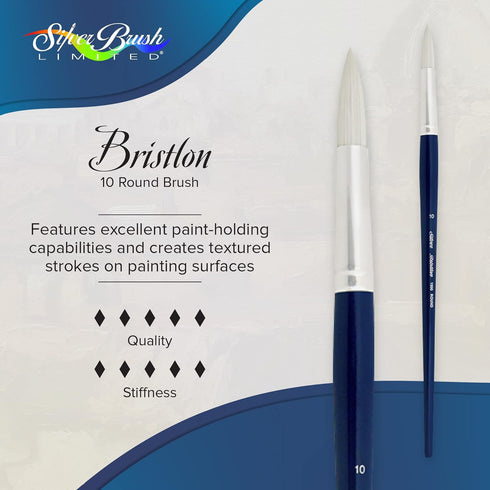 Silver Brush Limited 1900-10 Bristlon Round Paintbrush for Oil, Acrylic, and Heavy Body Paints, Size 10, Long Handle...