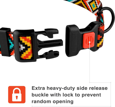 CollarDirect Purple Geometric Dog Collar, Pet Collar for Small Medium Large Dogs or Puppies with Quick Release Buckle, Yellow Orange Pattern, Adju...