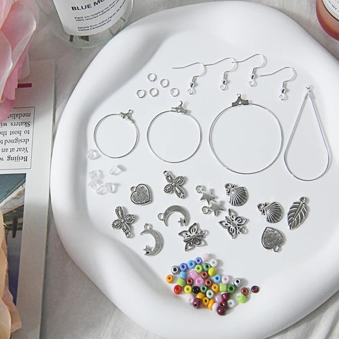 XKCWXY 755Pcs Beading Hoop Earrings for Jewelry Making,with Earring Finding Teardrop Round Beading Hoop,Earring Hooks and Backs,Jump Rings, Silver...