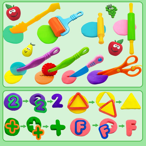 Playdough Tools 55 PCS Play Dough Tools Set for Kids, Play Dough Accessories Plastic Playdough Alphabet Numbers Shapes Cutters,Playdough Rollers,D...