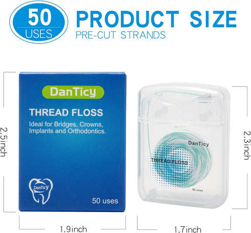 840D Fluffy Floss Threaders,Deep Clean Dental Floss for Braces, Bridges, and Implants,Super Floss Pre-Cut Strands and Mint Aroma,50 Threaders(1Pac...