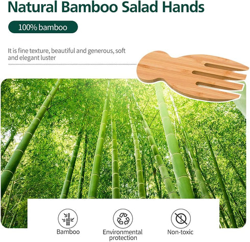 Bamboo Salad Hands, 2pcs 7.1in Bamboo Salad Server, Bamboo Kitchen Helper With Smooth Surface by Hand Grinding, Salad Claws Set for Serving Salad,...