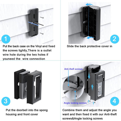 Vinyl Siding Mount Compatible with Video Doorbell 1/2/3/4, ajustable Angle 30-140 degree (4" Standard Vinyl Siding Only) Bracket for Video Doorbel...