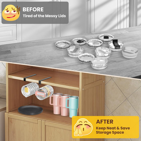 2 Pack Tumbler Lid Organizer, Under Cabinet Cup Lid Holder for Yeti Insulated Mug/Stanley Insulated Mug/Simple Modern Insulated Mug Lid, No Gluing...