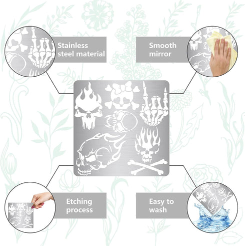 GORGECRAFT 6.3 Inch Skull Metal Stencil Stainless Steel Painting Template Journal Tool for Painting Wood Burning Pyrography and Engraving Home DIY...