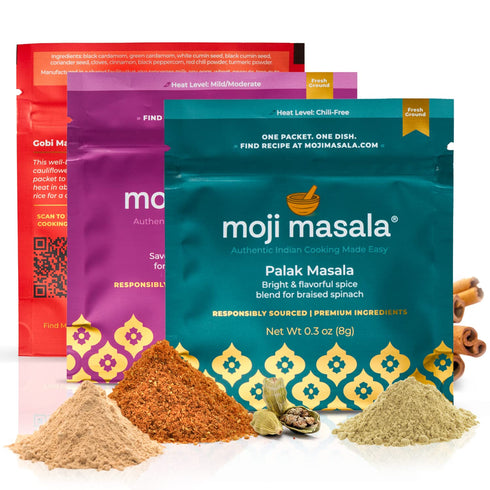 moji masala Indian Spice Kits – Palak Masala, Gobi Masala, Aloo Rasedar Spice Blend – Mixes for Authentic Indian Food at Home – Variety of Seasoni...