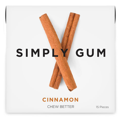 Simply Gum | Cinnamon | Plant- Based Chewing Gum | Pack of Six (90 Pieces Total) | Synthetic Free + Aspartame Free + non GMO...