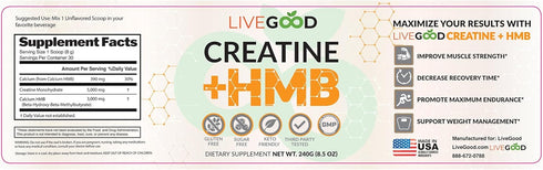 LIVEGOOD™ Creatine Plus HMB Supplement, 3g HMB for Muscle Strength & Recovery, 8.5oz....