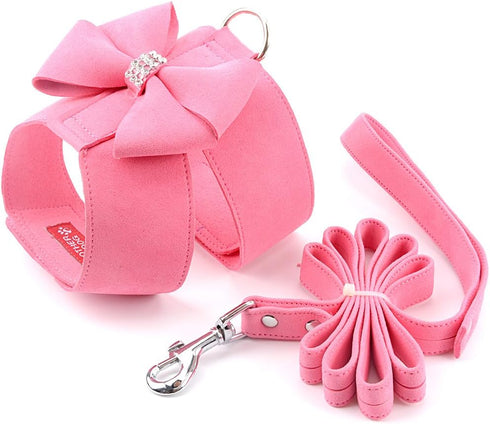 Ranphy Dog Harness and Matching Leash Set Girl Bling Rhinestone No-Pull Puppy Vest Doggie Cat Walking Training Harness Soft Suede Leather Collar A...