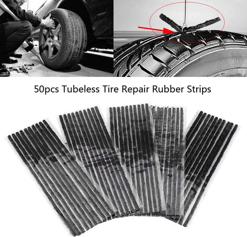 KIMISS 50pcs Tire Repair Rubber Strips, Black Tubeless Tyre Tire Puncture Repair Seal Rubber Strips Car Motorcycle 200 * 3.5mm spray on tyre punct...