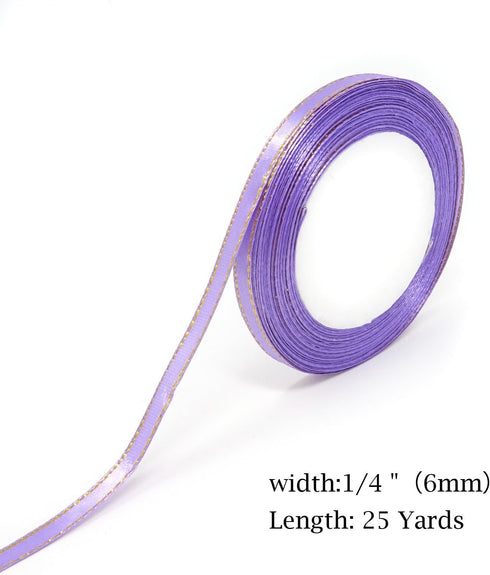 Honbay 8 Rolls 1/4 Inch 25 Yard/Roll Double Faced Satin Ribbons Fabric Ribbon with Golden Edges for Wedding, Birthdays, Baby Showers, Crafts Decor...