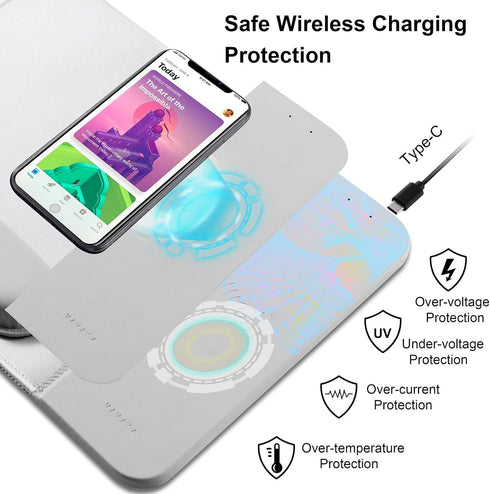 15W Wireless Charging Mouse Pad with Detachable Wrist Support and 20W Power Adapter, Fast QI Wireless Phone Charger Mouse Mat for iPhone 14/13/12/...