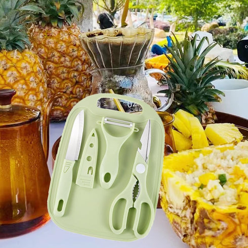 Mini Travel Cutting Board Set, 4 Pcs Portable Mini Camping Plastic Cutting Board & Knife, Fruits & Vegetable Peeler Scissors(Green)...