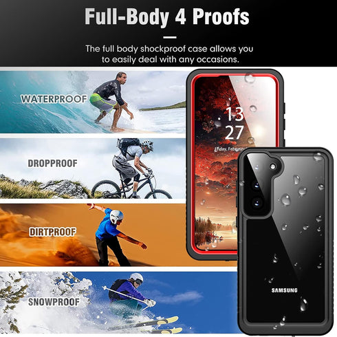 for Samsung Galaxy S23 Case with Screen Protector,Waterproof Galaxy S23 Protective Case for Men Women,S23 Phone Case Heavy Duty Shock Proof,Red...