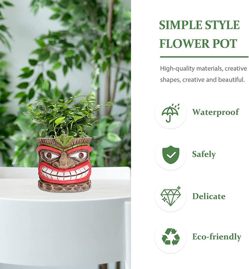 Novelty Tiki Head Indoor Little Planter Pot, Funny Succulent Plant Pot,Cute Easter Island Home Decor Flower Pot,Unique Face Resin Flowerpot with H...