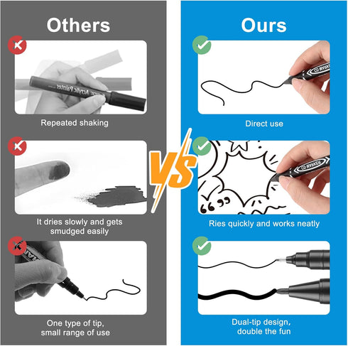 Black Markers for Drawing, 10 Pack Dual Tip Brush Pens Permanent Marker Set for Art Drawing Sketching Writing Dooding Marking...