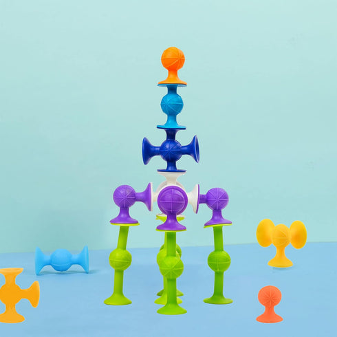 48 Piece Suction Cup Toys Construction Set - Silicone Building Blocks DIY Fun Bath Toys for Kids Ages 1-3, Toddler Travel Toys, Darts Sucker Toys ...