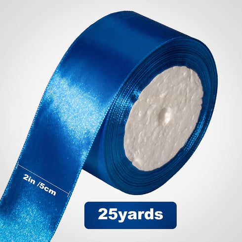 2 Inch 25 Yards Satin Ribbon, Blue Ribbon for Gift Wrapping, Crafts, Gifts, Trimming, Sewing, Christmas Wedding Party Decoration...