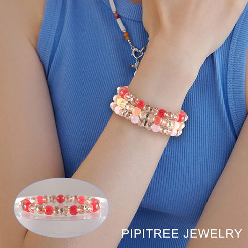 PIPITREE 16PCS Crystal Bracelet Beaded Bracelets for Women, Colorful Stackable Stretch Beads Bracelets Healing Crystals Rhinestone Spacers Anxiety...