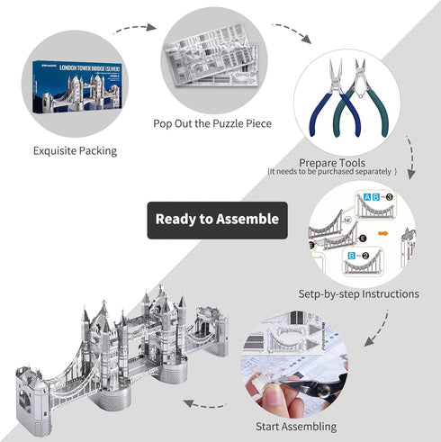 Piececool 3D Puzzles for Adults, London Tower Bridge Metal Models Kit, Famous Landmarks Architecture Building Blocks Models Kits, DIY Craft Toys G...