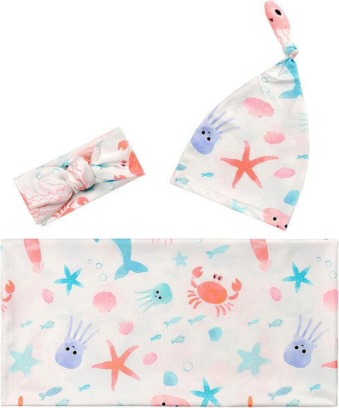 Newborn Baby Girl Receiving Blanket Swaddle Blanket Stretchy Knit Swaddle Set with Matching Headband (Pink)...