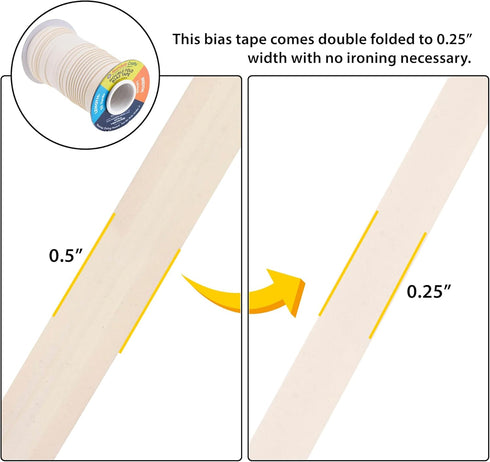 Mandala Crafts Double Fold Bias Tape for Sewing - 55 Yds Cream Bias Tape Double Fold 1/4 Inch Hem Quilt Binding Cream Seam Binding Tape - Fabric P...