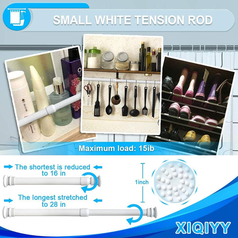 Small Tension Rods 16 to 28 inch ,Adjustable Shower Spring Tension Rod Short for Windows,Closet,Curtain,Doorway,Upgrade Diameter 1 inch,White...