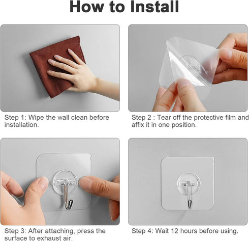 Adhesive Hooks Removable Wall Hooks 13 LB Ceiling Hook Transparent Seamless Waterproof and Oil Proof for Cabinet Kitchen Bathroom Ceiling Office W...