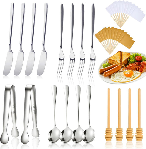 18 Pieces Charcuterie Board Accessories Stainless Steel Cheese Butter Spreader Knives Set Include Mini Serving Tongs, Knives, Spoons, Forks, Honey...