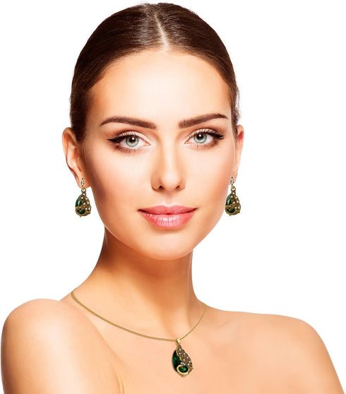 Hicarer 6 Pieces Jewelry Sets for Women Elegant Necklace Set Peacock Waterdrop Rhinestone Pendant Necklace Crystal Peacock Pattern Necklace Earrin...
