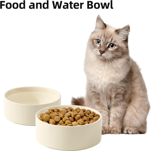 Ceramic Set of 2 Cat Bowls, Food and Water Bowls for Cats, Kitty, 2pcs Cat Dishes, Cat Feeder(5.1inch, 2 x Beige Bowls)...