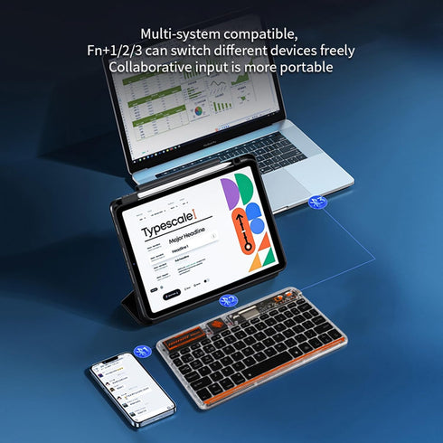 Portable Bluetooth Keyboard 7-Colors RGB Backlit Mini Keyboard, Rechargeable Ultra-Slim Tablet Keyboard for Windows/IOS/Android-Transparent Pink...